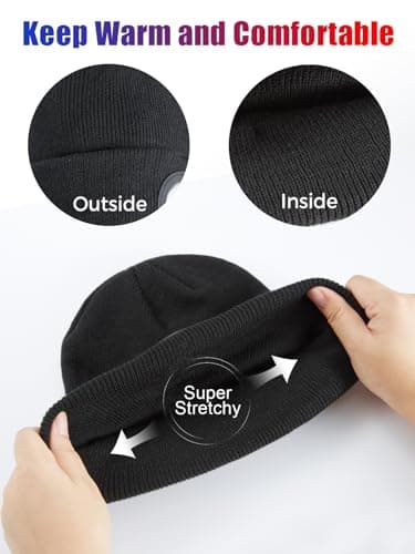 UNBON Cadeau Homme Original, Cadeau Noël Homme, Bonnet Lampe Frontale, Bonnet LED Rechargeable avec 3Luminosités, Idée Cadeau Homme Utile Bonnet avec Lumière, Cadeau Anniversaire pour Homme Femme Papa