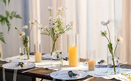 Vases Cylindriques en Verre pour Décoration de Table, Hewory 6pcs Clear Vase Set for Decoration Mariage, Vase Transparent Verre Hurricane Candle Holders for Decoration Maison Home, 15/20/25cm H