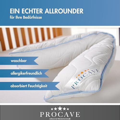 PROCAVE Oreiller pour dormeur latéral, revêtement TopCool, Coussin d’Allaitement Doux, Coussin de maternité Respirant 40x200 cm, fabriqué en Allemagne