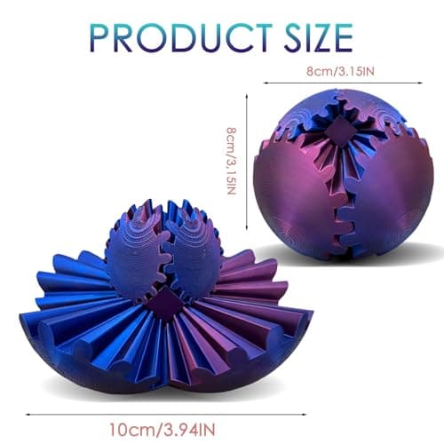 Sphère Steampunk Engrenage,Boule à Engrenages, Boule Engrenage 3D-imprimée pour Soulagement du Stress,Boule Fidget Créative,pour Enfants et Adultes,pour Relaxation et Concentration (Bleu-Violet)