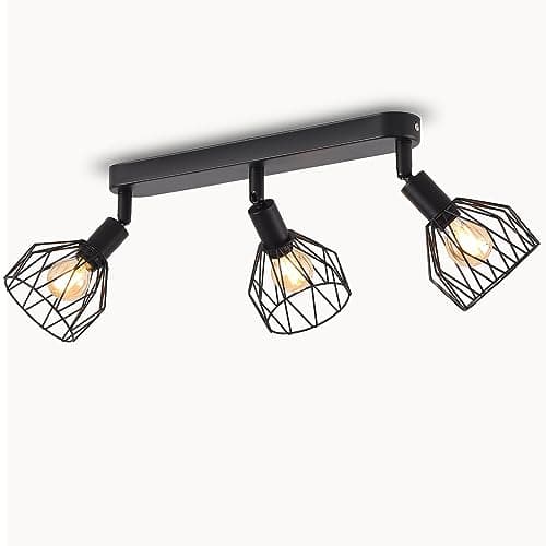 ANWIO Plafonnier Spots, 3 Spots de Plafond Led Intérieurs Base E14, Spots de Plafond Noirs avec Base Rectangulaire, Spots de Plafond LED Rotatifs (Sans Ampoules).