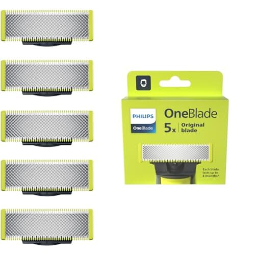 Philips OneBlade Authentiques Lames de rechange, pour rasoir/tondeuse électrique OneBlade, acier inoxydable robuste, taille, stylisation et rasage, lot de 5, (modèle QP250/50)
