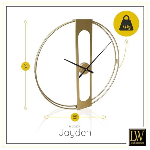 LW Collection Horloge Murale Jayden Or 60 cm - Grande Horloge Murale Industrielle en Métal - Horloge Murale Moderne - Mouvement Silencieux - Horloge Silencieuse