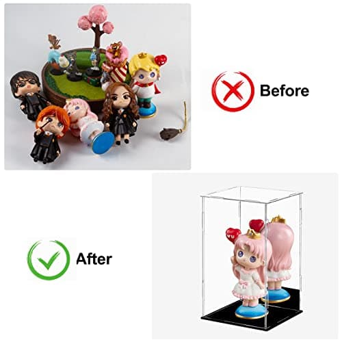 Dezzer Vitrine Acrylique avec Base Noire, Assembler la boîte à poussière de la boîte Acrylique de comptoir pour l'action Figurines Jouets, Collectibles, Stockage à Domicile (15 x 15 x 25 cm)