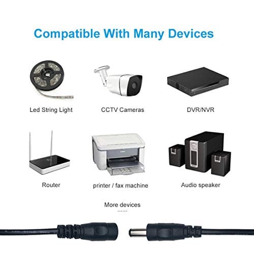 Liwinting 2 Pièces 3 Mètres Rallonge Cordon d'alimentation DC 2,1mm x 5,5 mm Mâle à Femelle Connecteur pour Adaptateur Secteur, LED, CCTV Camera Power, Voiture, Moniteurs, et Plus - Noir