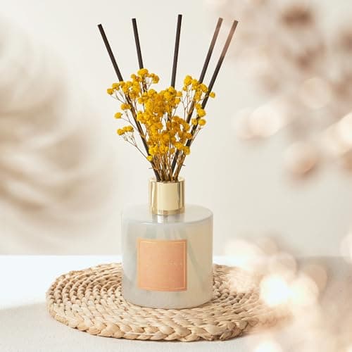 Cocorrína Diffuseur Parfum Maison, Vanille Chaude 200ml avec Diffuseur Bâtonnets diffuseur de Parfum, Batonnets Diffuseur Parfum, Reed Diffuseur pour Salle de Bain étagère décoration