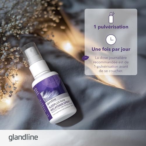 Melatonine spray SleepLux Forte (50 ml), 1 mg de mélatonine naturelle pour un meilleur sommeil, Vitamine B6, Goût de menthe, À base de plantes et végétalien, 380 pulvérisations par Sensilab