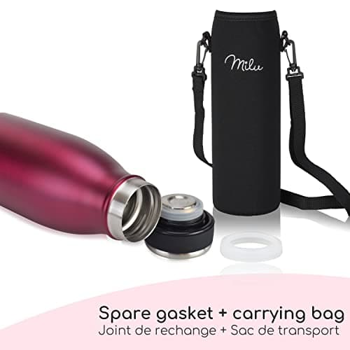 Milu Gourde en acier inoxydable 350 ml 500 ml, 750 ml, 1000 ml, 1,5 l – Bouteille isotherme, bouteille d'eau isolée, double paroi anti-fuite, convient aux acides carboniques (Berry, 1L)
