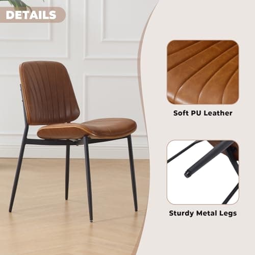Wahson Chaises de Salle à Manger Lot de 2 Chaise Salle a Manger Cuir PU avec Pied Métal Chaise de Cuisine Moderne avec Dossier, Chaise pour Salle a Manger Confortable, Marron
