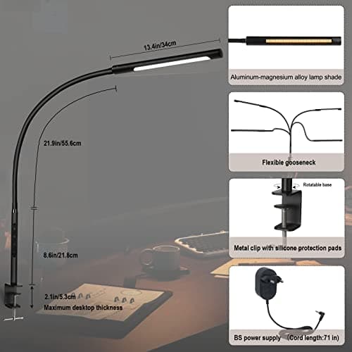 EYOCEAN Lampe de Bureau 12W, avec Télécommande, LED Protection des Yeux, Température de Couleur Réglable, Contrôle Tactile, Fonction de Mémoire et de Chronométrage, pour Beau Travail Lecture Plaisir