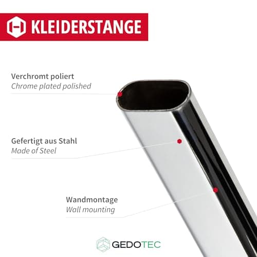 GedoTec® Portemanteaux 1250 mm OVAL Acier acier chromé Tuyau de meubles Tube de penderie 30 x 15 mm incl. 2 Pièce Stock de tube penderie fabriqué en Allemagne