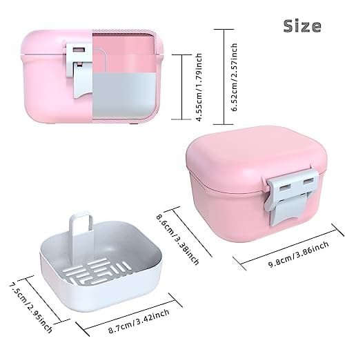 ARGOMAX Boîte de prothèse anti-fuite, boîte à prothèses dentaires portable avec tamis, pour prothèses dentaires et appareils dentaires (rose + blanc).