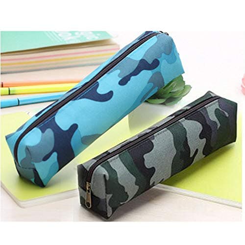SagaSave Trousse à Crayons Camouflage - Grande capacité - Portable - Fermeture éclair - en Toile - pour étudiants, Bureau, Fournitures Scolaires - 21 x 5,7 cm - Bleu Camouflage