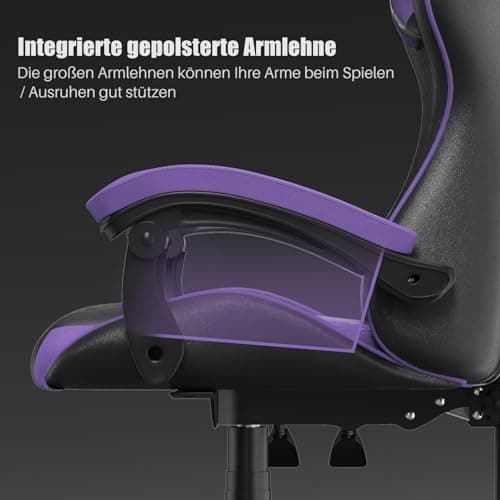 bigzzia Chaise Bureau Chaise Gaming Ergonomique en PU Cuir, Hauteur Réglable, avec Coussin Lombaire et Appui-Tête, Fauteuil Gamer Confortable pour Adultes, Filles et Garçons (Violet Foncé)