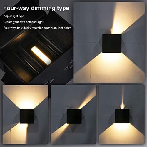 2 Pack Applique murale exterieur interieur LED Lampe murale extérieures moderne Noir 6W Blanc naturel 4000K IP65 Étanche carrée en aluminium Réglage de l'angle d'éclairage Design facile à installer