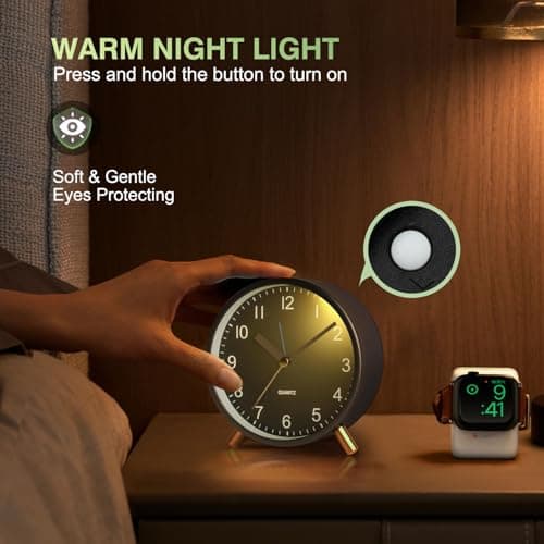 YouJabz Analoger Wecker, Super Silent Non Ticking mit Nachtlicht, Batteriebetrieben, Modischer Runder Metall Wecker für Büro, Schlafzimmer, Ältere, Erwachsene, Kinder, einschulung Geschenk