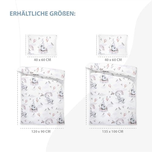Totsy Baby Housse de Couette Enfant 100 x 135 cm - parures de lit Enfants taie Oreiller 60 x 40 cm en Coton éléphant