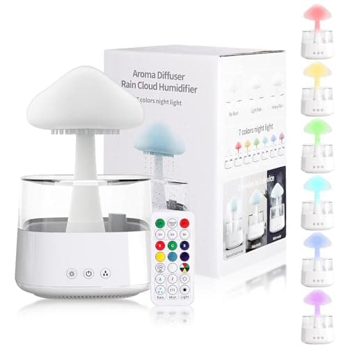 Humidificateur de Pluie Nuageuse, Diffuseur d'Huile Essentielle 7 Couleurs Changeantes LED Nightlight Champignon Humidificateur 3 Modes à Distance Goutte à Goutte (Blanc)