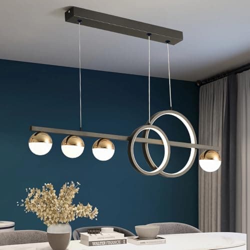 WHLL Suspension Luminaire LED Moderne Lustre Cuisine Dimmable Luminaires Intérieur Salle à Manger Hauteur Reglable Suspensions D'éclairage Intérieur Lustre Salle à Manger avec Telecommande Noir 95cm