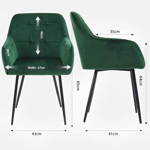 Higliocas Chaise Salle a Manger Lot de 4 - Fauteuil de Cuisine Velours Vert - Chaise Accoudoirs Moderne Rembourrées avec Pieds en Métal, Vert-4