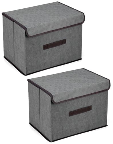 QWORK® Lot de 2 boîtes de rangement pliables avec couvercles, caisse de rangement pliable en tissu, 36 x 23 x 24 cm, gris, pour vêtements, jouets et organisation de garde-robe