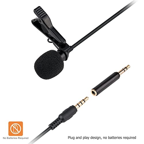 KIWIFOTOS - Microphone Lavalier Omnidirectionnel, 3.5mm TRS TRRS Microphone Lavalier Lapel pour Caméscopes pour Caméscopes PC Smartphones Caméscopes Zoom Handy Recorders (2m / 6.6 ')