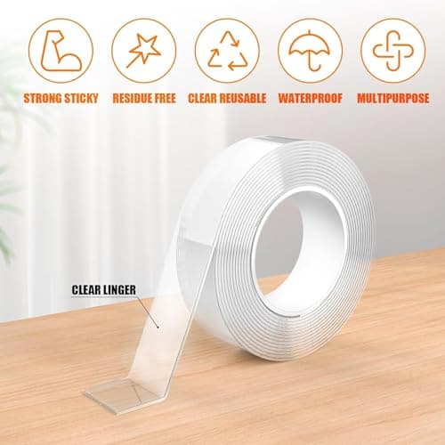 GRIFEMA GA4001-1, Double Face Extra Fort, Scotch Transparent Double Face, Nano-Ruban Lavable et Réutilisable, 3 Mètres
