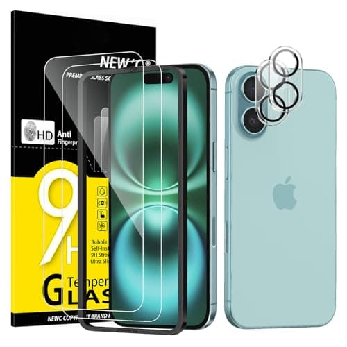 NEW'C Kit de 4, 2 x Verre Trempé pour iPhone 16 (6,1 Pouces) et 2 x Protection Caméra Arrière - Anti Rayures - sans Bulles d'air -Ultra Résistant - Dureté 9H Glass
