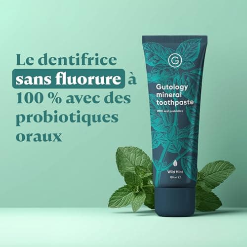 Gutology Dentifrice probiotique naturel, 120 ml, sans fluor, à l'hydroxyapatite, reminéralisant, pour adultes et enfants, aide les dents sensibles et blanchit, goût menthe sauvage