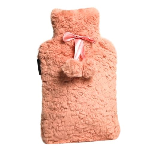 CALINDOO - Bouillotte Eau Chaude En Caoutchouc Naturel Avec Sa Housse Premium Toute Douce - Conçue Dans Un Moule Unique CALINDOO - Bouchon Hermétique - Housse Sherpa Vieux Rose Avec Pompon - 2L