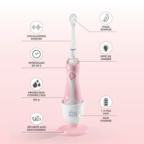 VITALmaxx Brosse à dents électrique pour enfants | Des dents propres et ludiques avec lumière LED et minuterie | L'introduction idéale à l'hygiène dentaire pour les bébés et les jeunes enfants