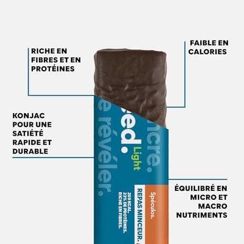 Barres-repas minceur Feed. Spéculos | 250kcal, faibles en sucre | Konjac, protéines, fibres & 25 vitamines et minéraux | Made in France, vegan & sans gluten | 6x70g