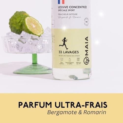MAIA - Lessive Concentrée Spéciale Sport 1L - 33 Lavages - Lavage en Machine - Neutralise les Mauvaises Odeurs - Soin des Fibres Techniques - Formule Éco-Responsable - Efficace dès 30°C - 33 Lavages