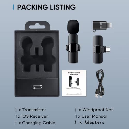 Micro Cravate sans Fil pour iPhone/iOS/Android, Micro Cravate Portable Plug & Play réduction du Bruit pour Youtube, Facebook, Twitter, Tiktok Video et La Diffusion en Direct(Adaptateur Inclus)
