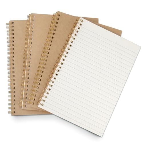 JIANTA A5 Cahiers à Spirales Ligné Classique, 4 Pièces 100 Pages / 50 Feuiles Carnet Spirale Ligné, Carnet Dessin Kraft pour L'école L'écriture Garçons Filles