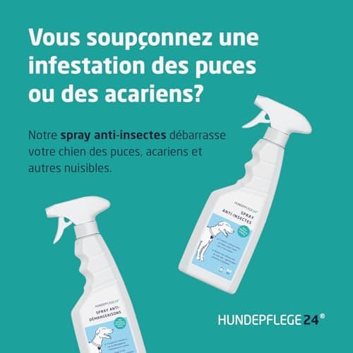 Hundepflege24 Spray Anti demangeaison Chien 500ml - Aide d'urgence immédiate & apaisement Efficace Contre l'inflammation, Les acariens, aoûtats, mycoses & puces - Anti demangeaison pour Chien et Chat