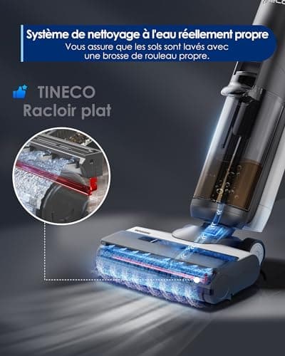Tineco Aspirateur Eau et Poussière sans Fil Floor One S5 Intelligent pour sols durs, écran Digital, Longue autonomie, Parfait pour Les saletés collantes et Les Poils d’Animaux, économie d'espace