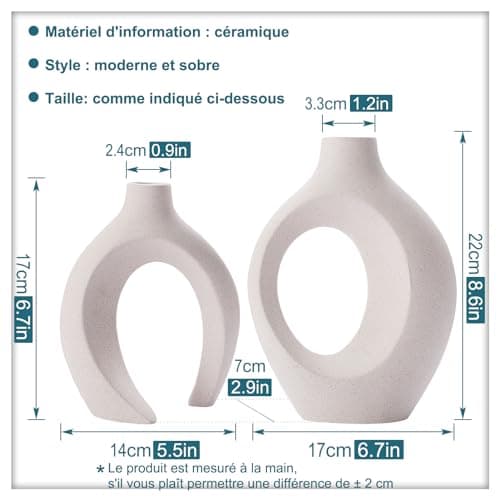 Lot De 2 Vases Creux en CéRamique - DéCoration D'IntéRieur BohèMe - pour Table De Mariage, Fête, Salon, Bureau, Chambre, Pendaison De CréMaillèRe, Cadeau De Mariage pour Couples (Blanc cassé)