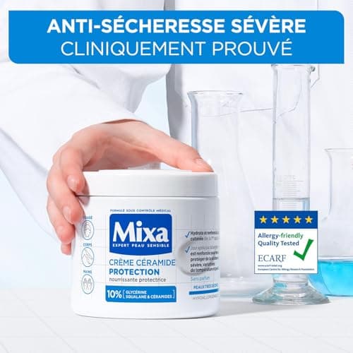 Mixa Expert Peau Sensible - Crème Céramide Protection - Anti-Sécheresse Sévère - Peaux Très Sèches et Fragilisées - Visage, Corps, Mains - Hypoallergénique - Sans Parfum - 400ml