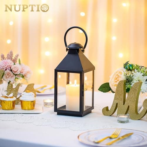 NUPTIO Lanternes Decorative Lanterne Jardin, Porte-Bougie Métal Lanterne Suspendue Rustique 26cm Haut, Lanterne Bougie Exterieur Interieur, Grande Lanterne Bougeoir pour Patio Cour Fête Mariage