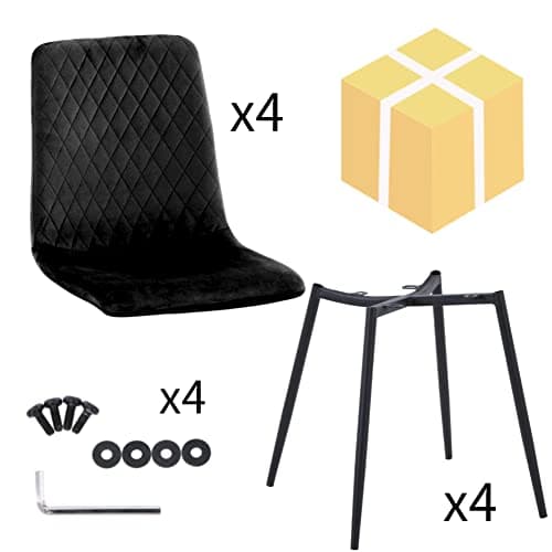 GOLDFAN Ensemble Table de Salle à Manger et 4 Chaise,Blanche Marbre Table et 4 Chaises,Table à Manger en Verre Ronde et 4 Chaises en Cuisine (4,Noir)