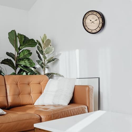 Lafocuse 30cm Horloge Murale Chiffres 3D Retro, Silencieuse Pendule Murale Rustique Vintage, Noir Shabby Chic Déco sans Tictac pour la Maison Salon Cuisine Chambre Bureau