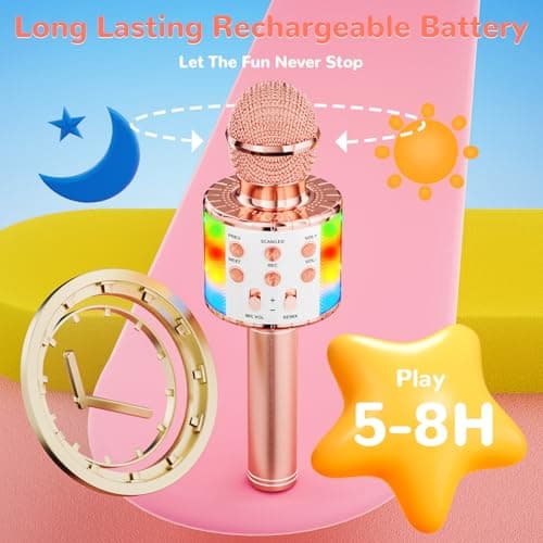 Ankuka Microphone sans Fil Karaoké avec Lumières LED de Danse, Microphone Bluetooth pour Enfants Fille Garcon pour Fête Chanter Idée Cadeau de Noël Anniversaire Or Rose
