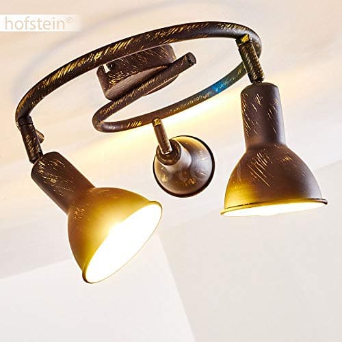 Plafonnier Polmak, plafonnier rond en métal noir/or/blanc, 3 flammes, rondelle avec spots orientables, E14, spot de plafond au design rétro/vintage, salon/chambre/couloir/cuisine, sans ampoules