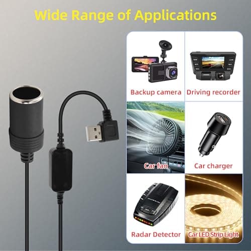 GELRHONR Câble adaptateur usb vers allume-cigare, prise usb a 5v 90 degrés vers prise allume-cigare de voiture 12v convertisseur femelle pour GPS, Dash cam, Electronic Dog (70cm/2.3Ft)