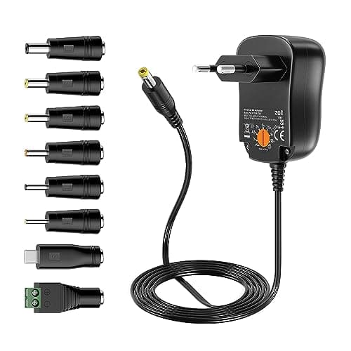 Zolt 12W AC to DC Adaptateur Secteur Universel 3V 4.5V 5V 6V 7.5V 9V 12V 1A Adaptateur Multi-Tension avec 8 Prises DC pour l'électronique, 1000mA Max.
