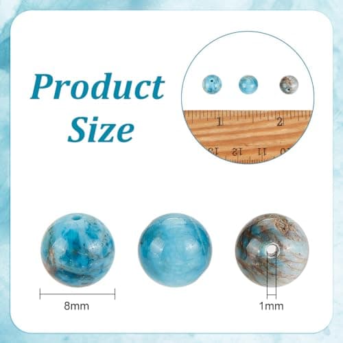 OLYCRAFT 48~50pcs Perles D'Apatite Naturelle 8mm Perles D'Apatite Bleu Océan Perles de Pierres Précieuses Pierre D'Énergie Perle Pierre Naturelle pour Bracelet Collier Fabrication de Bijoux