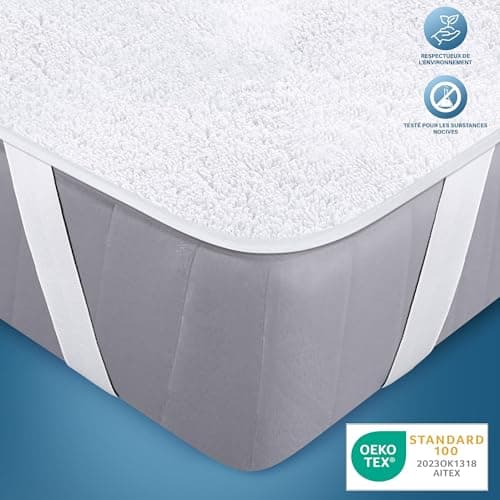 Utopia Bedding Protège Matelas 200 x 200 cm Imperméable, 4 Coins Elastiques, Certifié Oeko TEX, Alèse Drap Housse, Matelas Couvre, Respirant