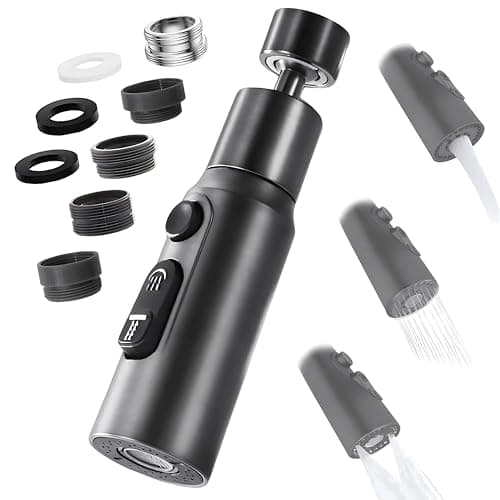 Aérateur de Robinet, 360° Pivotant Embout Robinet Cuisine avec 3 Modes Douchette Mousseur Robinet Economie Eau, Adaptateur Economiseur D'eau Pour Robinet Salle De Bain lavabo (Noir)