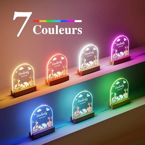 iDIY Veilleuse Bébé Cadeau Naissance Personnalisé - Cadeau Personnalisé Bebe, Cadeau Naissance Garçon ou Fille, Lampe Personnalisée Decoration Chambre Bebe - Safari